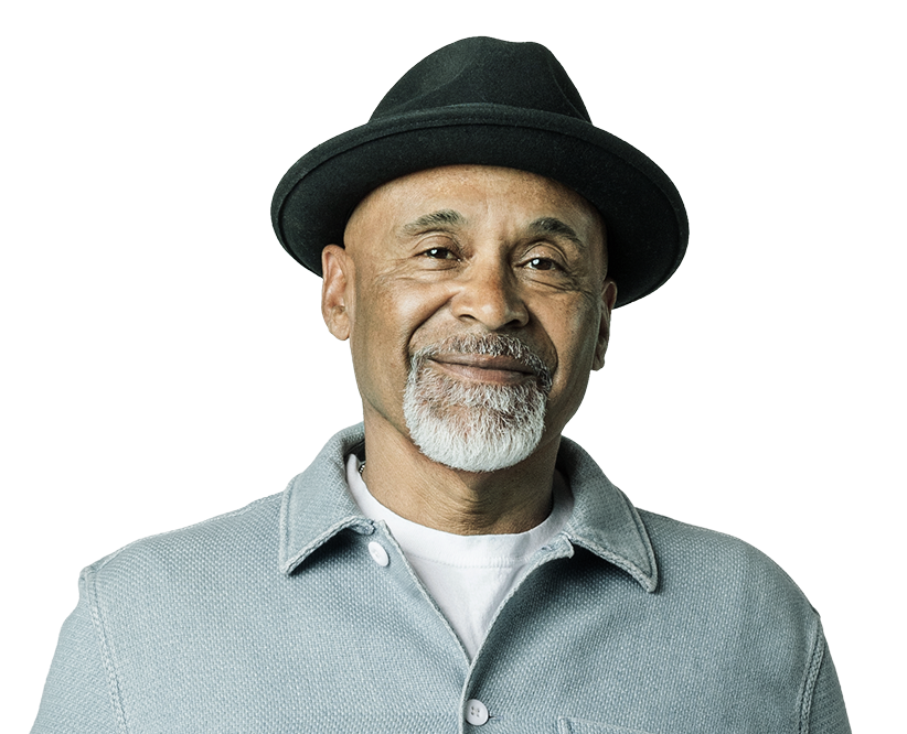 Man in hat looking straight ahead