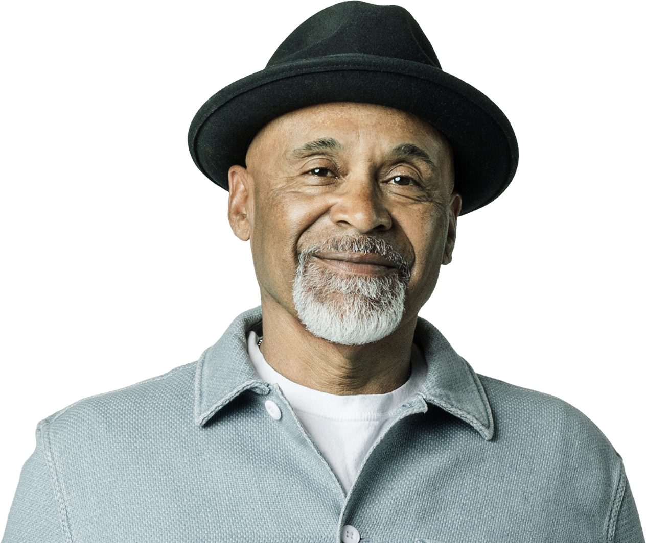 Man in hat looking straight ahead